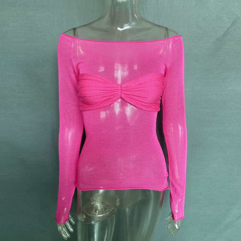 Marianne New Fashion Women's Clothing Lightweight See-Through Neck T-Shirt Top