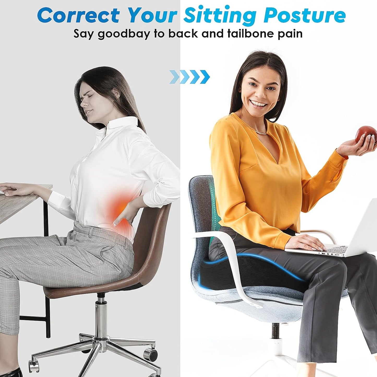 Seat Cushion, Gel Chair Cushions, Office Chair Cushions, Anti-Slip Bottom & Remo