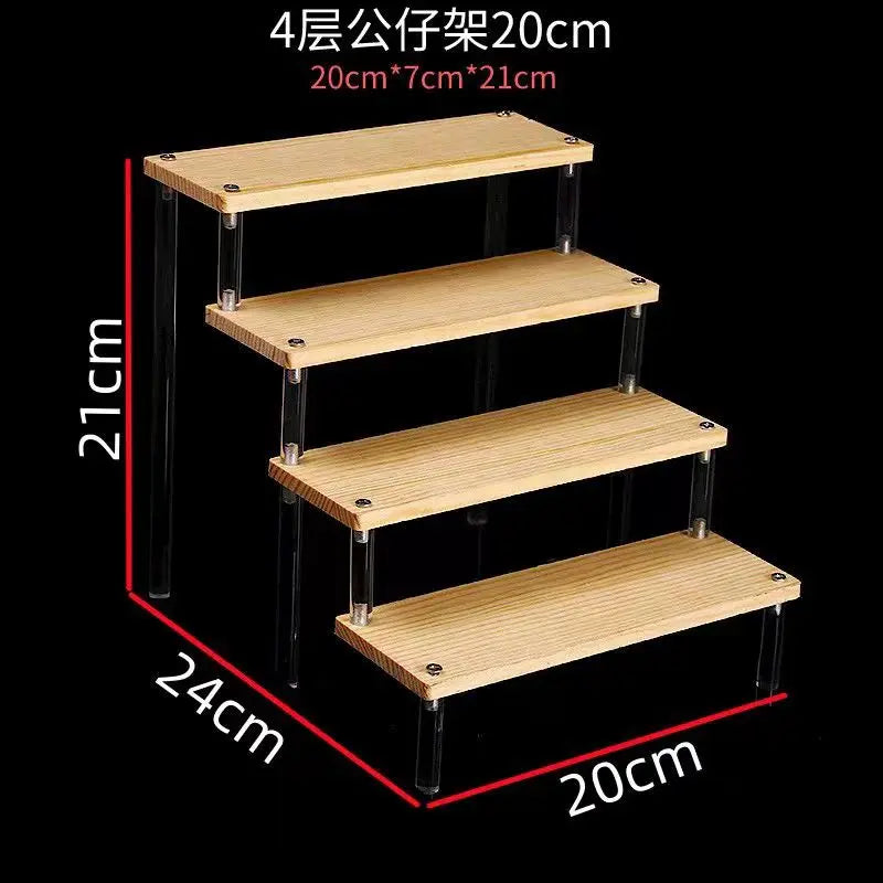 1-5 Tier Acrylic and Solid Wood Panel with Clear Acrylic Column Display Stand for Perfume, Cosmetic, Car Modle, Toy Storage Rack