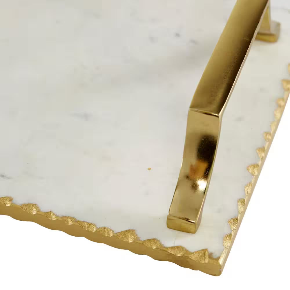 Gold Ceramic Decorative Tray with Gold Handles (Set of 2)