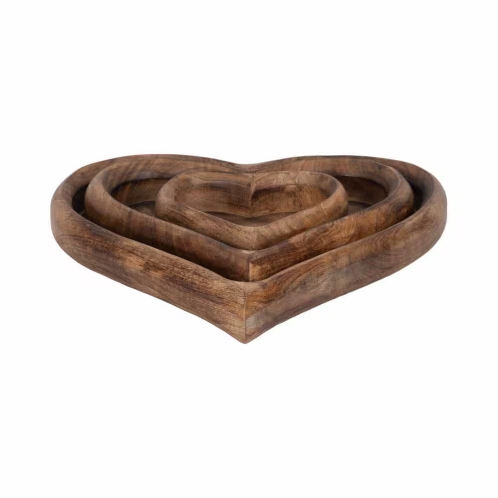 Dark Brown 7/11/14 In. Wood Heart-Shaped Decorative Trays (Set of 3)