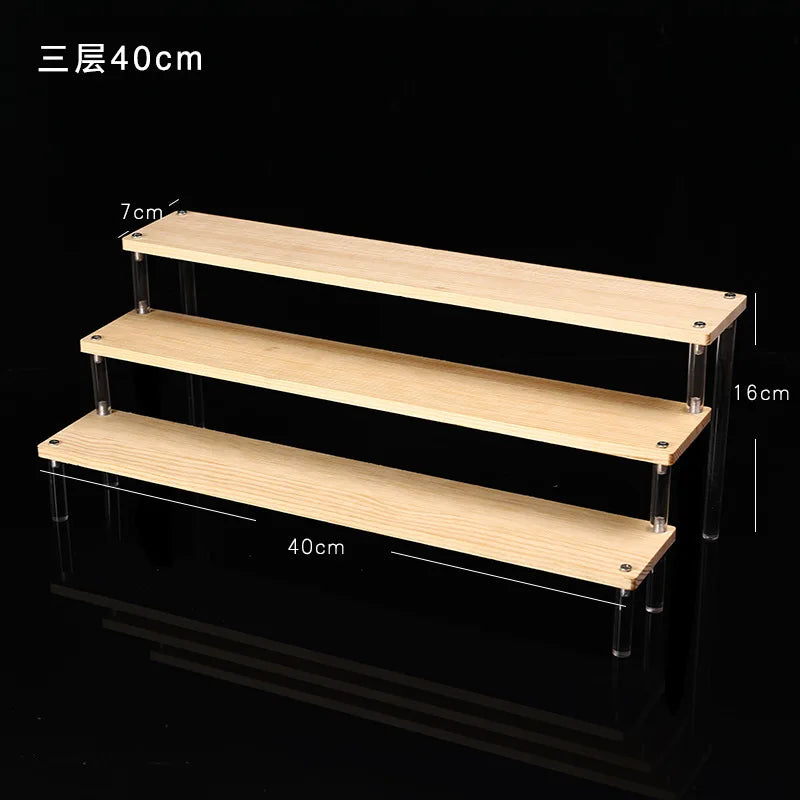 Solid Wooden Ladder Display Rack with Acrylic Pillars, Blind Box, Toy, Perfume, Jewelry Display Stand, Storage Shelf, 1-5 Tiers