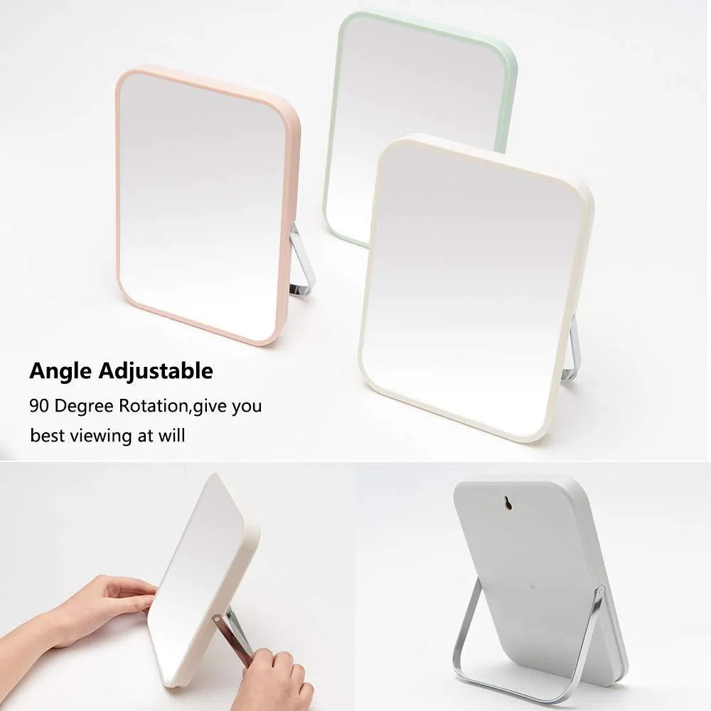 Table Desk Vanity Makeup Mirror,8-Inch Portable Folding Mirror with Metal Stand 90°Adjustable Rotation Tavel Make up Mirror Hanging Bathroom for Shower Shaving(Gray) Light Gr