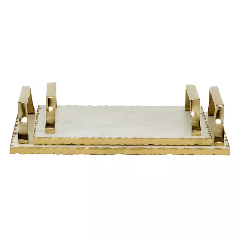 Gold Ceramic Decorative Tray with Gold Handles (Set of 2)