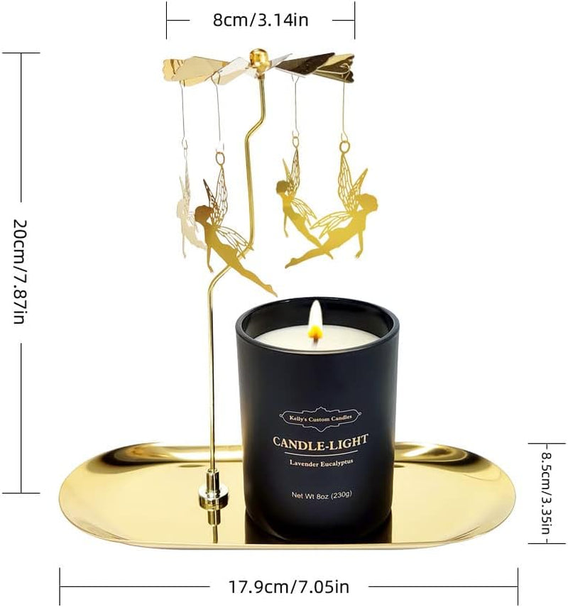 Rotating Candle Set, Candles for Women - Sandalwood Rose & Lavender Eucalyptus, Angel+Snowflake Design, Aromatherapy, Stress Relief, 2X16 Oz, Black