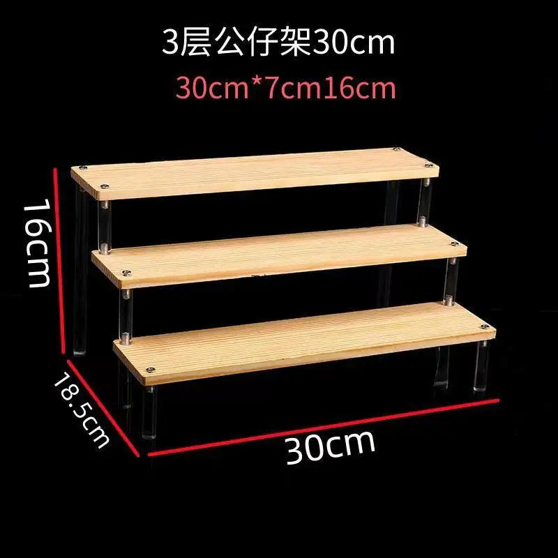 1-5 Tier Acrylic and Solid Wood Panel with Clear Acrylic Column Display Stand for Perfume, Cosmetic, Car Modle, Toy Storage Rack