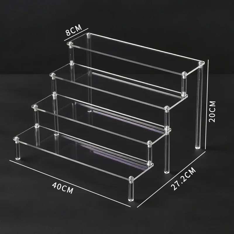 1-4 Layers Acrylic Display Stand Durable Display Rack for Cupcake Perfume Doll Transparent Trapezoidal Blind Boxes Storage Shelf
