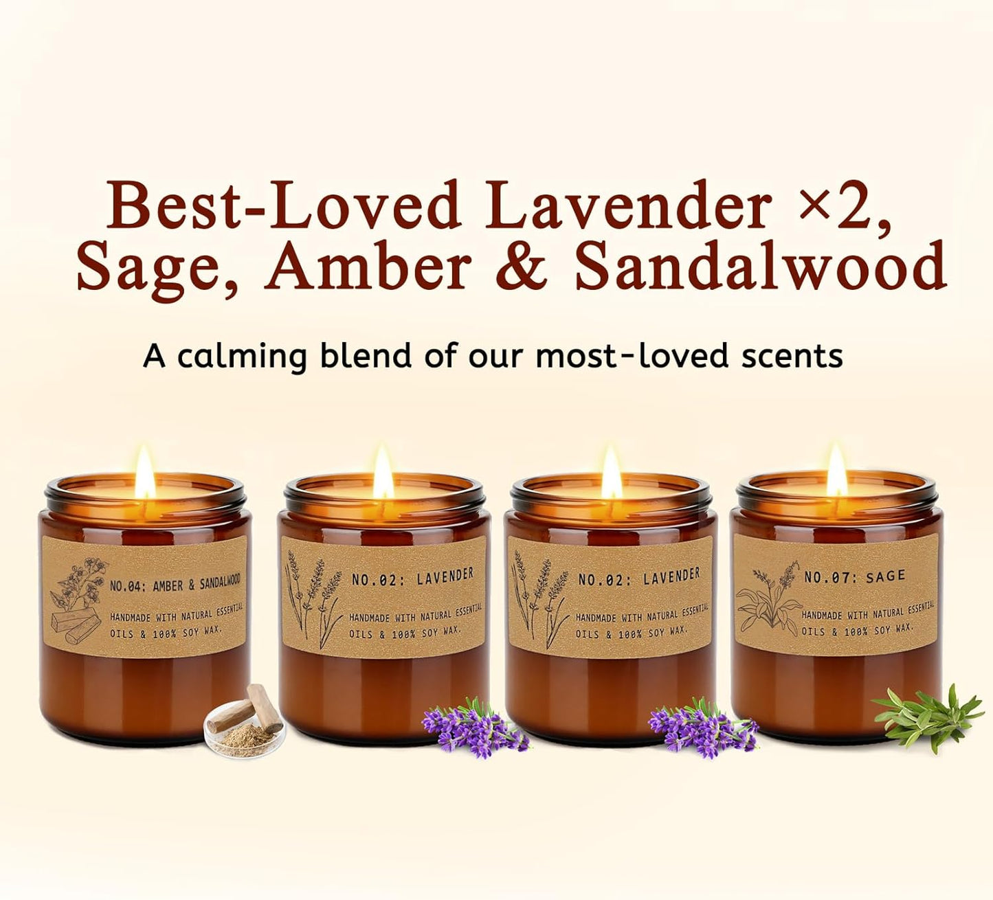 Scented Candles for Women – Large 36 Oz Scented Candle Gift Set for Birthday Valentine'S Day, Natural Soy Wax Amber Jar Candles with Lavender & Sage, 4-Pack Aromatherapy Set