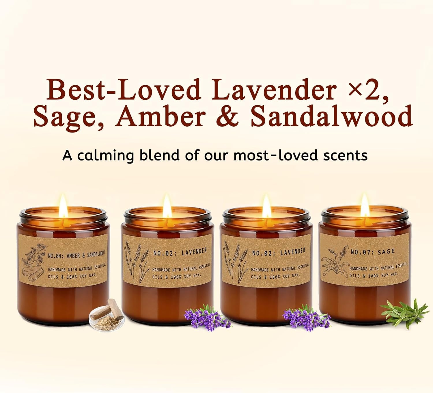 Scented Candles for Women – Large 36 Oz Scented Candle Gift Set for Birthday Valentine'S Day, Natural Soy Wax Amber Jar Candles with Lavender & Sage, 4-Pack Aromatherapy Set