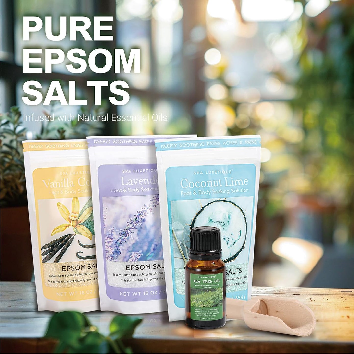 Bath Salts for Women,  Epsom Salts for Soaking, 3Pc Bath Salt Gifts Set, Lavender, Vanilla and Coconut Scent with Tea Tree Oil Gifts for Her Birthday Gifts