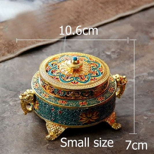 Incense Holders Incense Burner Tibetan Style Painted Enamel Zinc Alloy Coil Incense Holder Home Office Decoration Gift