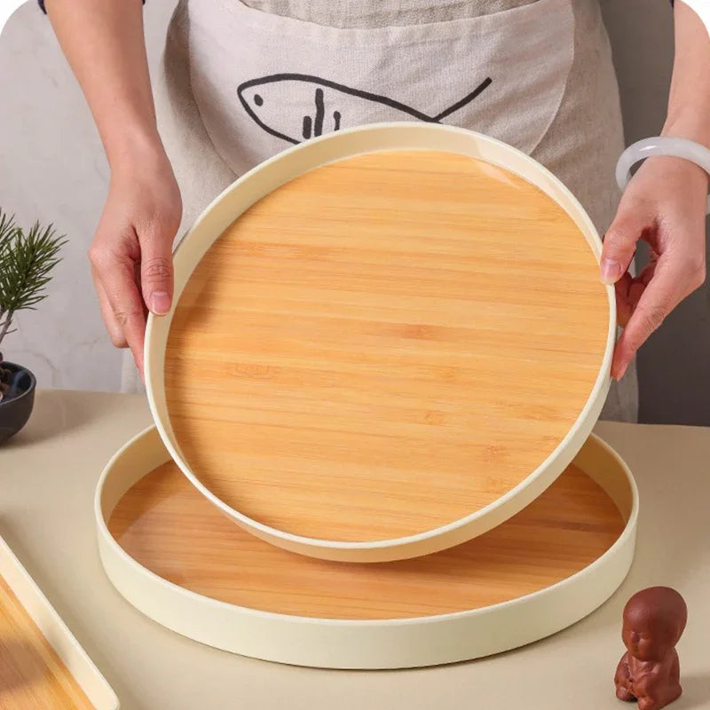 Nordic Wood Storage Tray Household Desktop Sundries Cosmetic Perfume Jewelry Key Plate Home Decorative round Storage Trays