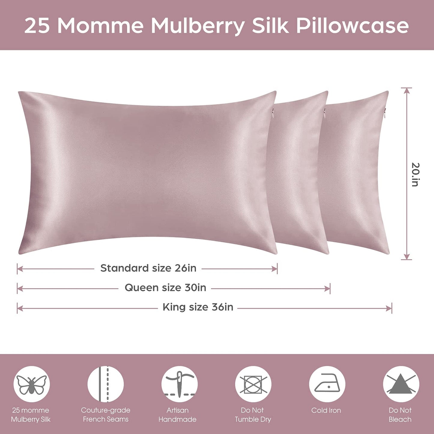 Silk Pillowcase for Hair and Skin 2 Pack 100% Mulberry Silk Pillowcase 25 Momme.
