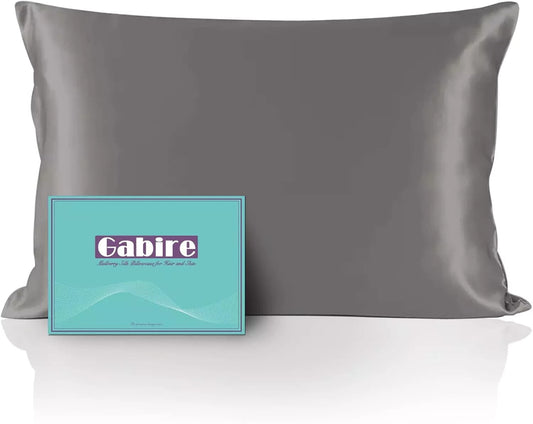 Organic Silk Pillowcase: Prevents Acne, Hidden Zipper, Grey - Standard Size (20"