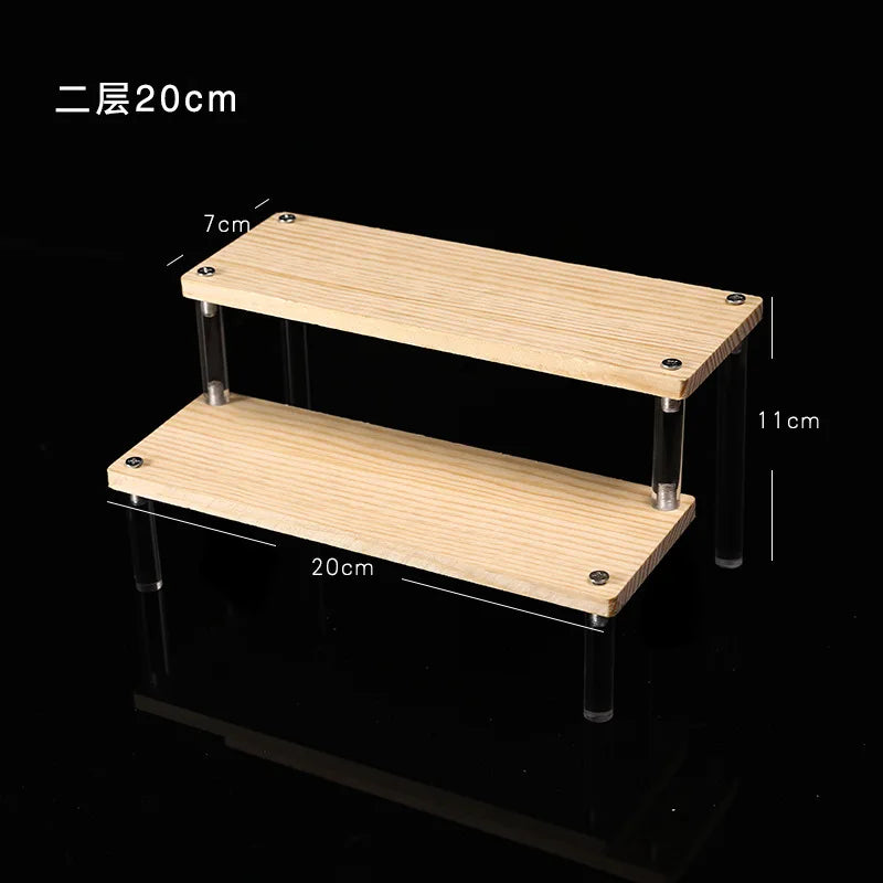 Solid Wooden Ladder Display Rack with Acrylic Pillars, Blind Box, Toy, Perfume, Jewelry Display Stand, Storage Shelf, 1-5 Tiers