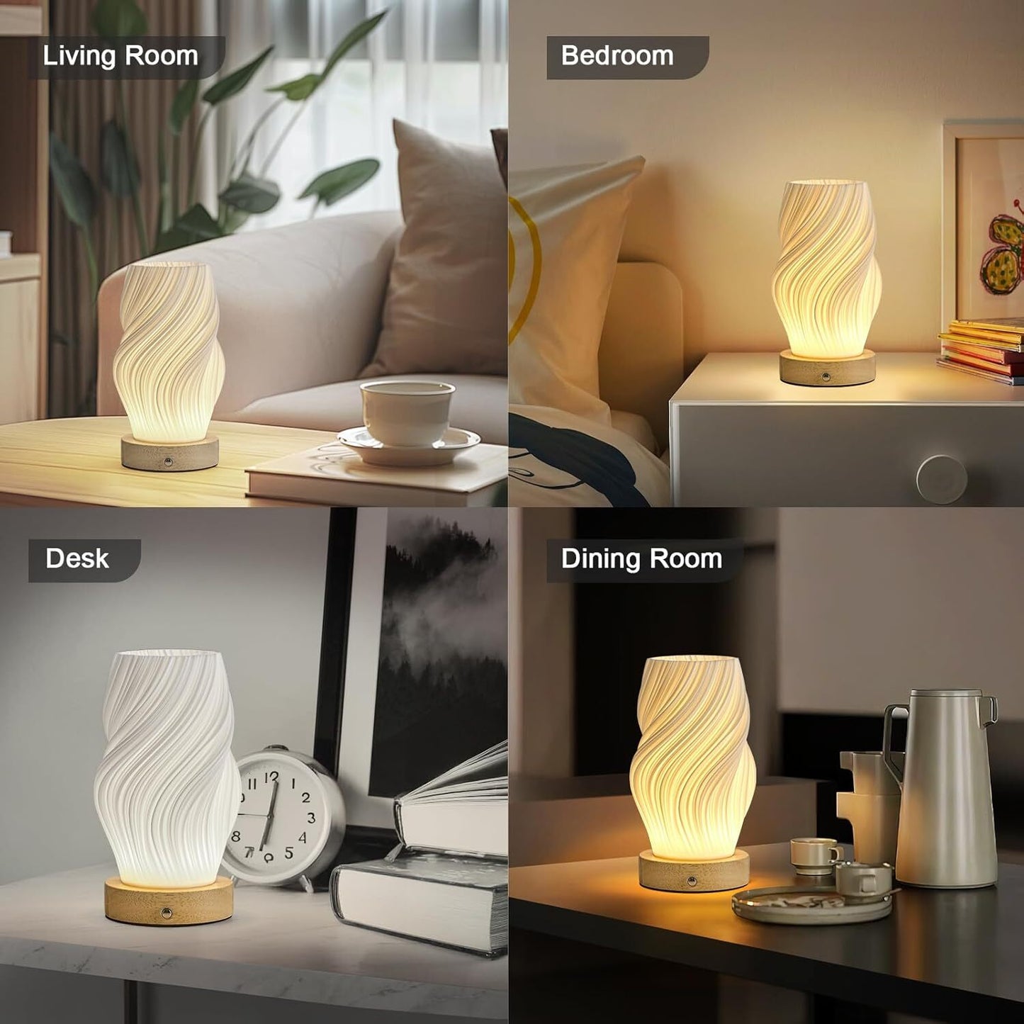 Small Battery Operated Lamp, Modern Table Lamp, Rechargeable, Touch Control, 3 C