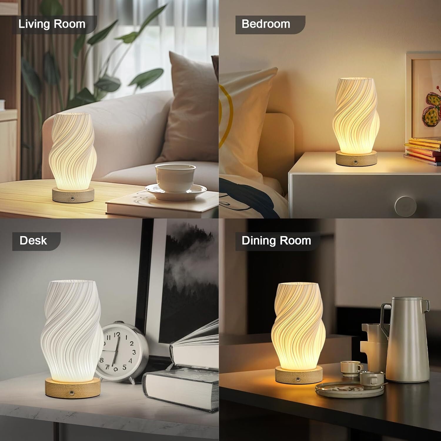 Small Battery Operated Lamp, Modern Table Lamp, Rechargeable, Touch Control, 3 C