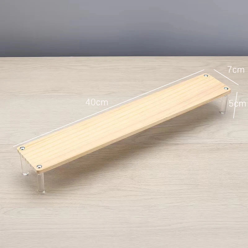 Solid Wooden Ladder Display Rack with Acrylic Pillars, Blind Box, Toy, Perfume, Jewelry Display Stand, Storage Shelf, 1-5 Tiers