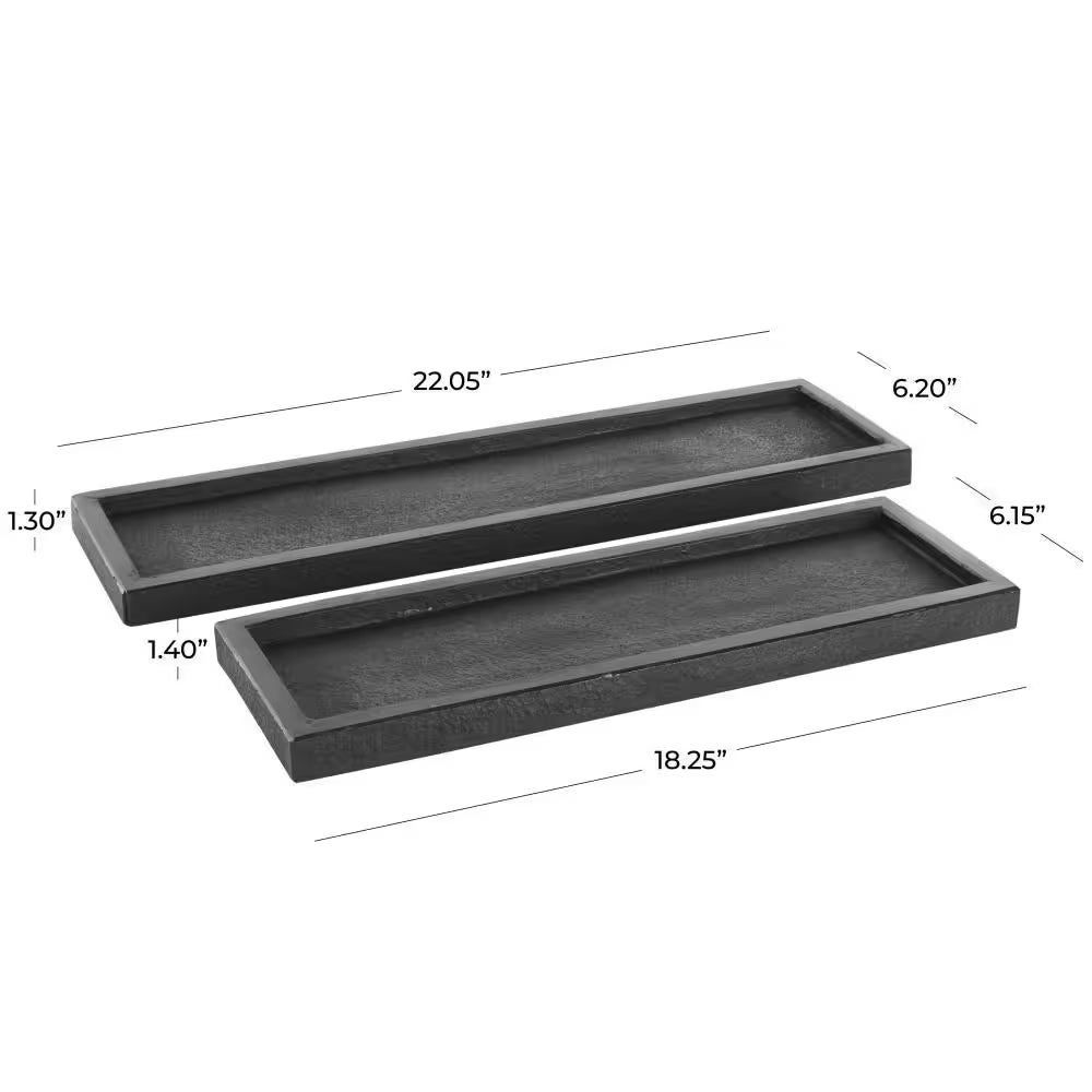 Black Marble Minimalistic Slim Textured Decorative Tray (Set of 2)