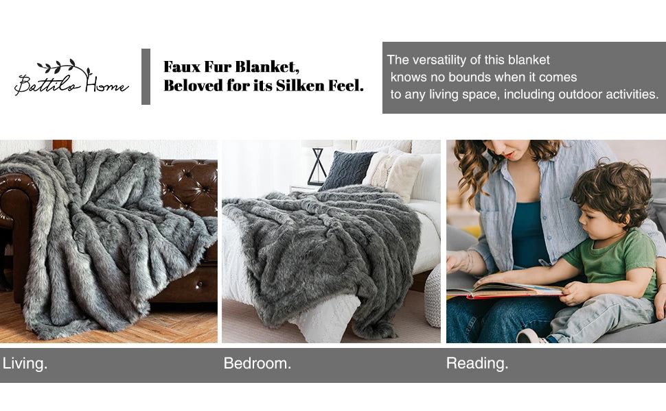 Faux Fur Throw Blanket Luxury Decorative Sofa Blankets Thick Warm Fur Blanket Soft Fluffy Plaid Throws for Bed King Size