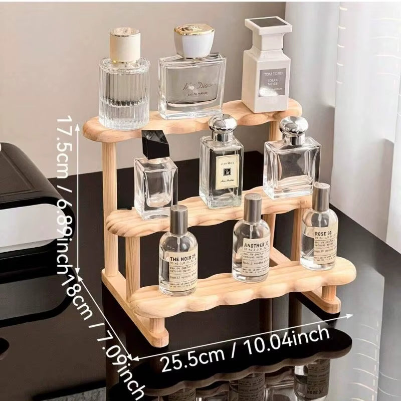 3 Tier Display Riser Stand Wooden Shelf for Perfume Organizer Perfume Display Shelf Figure Display Case Dolls Storage Rack