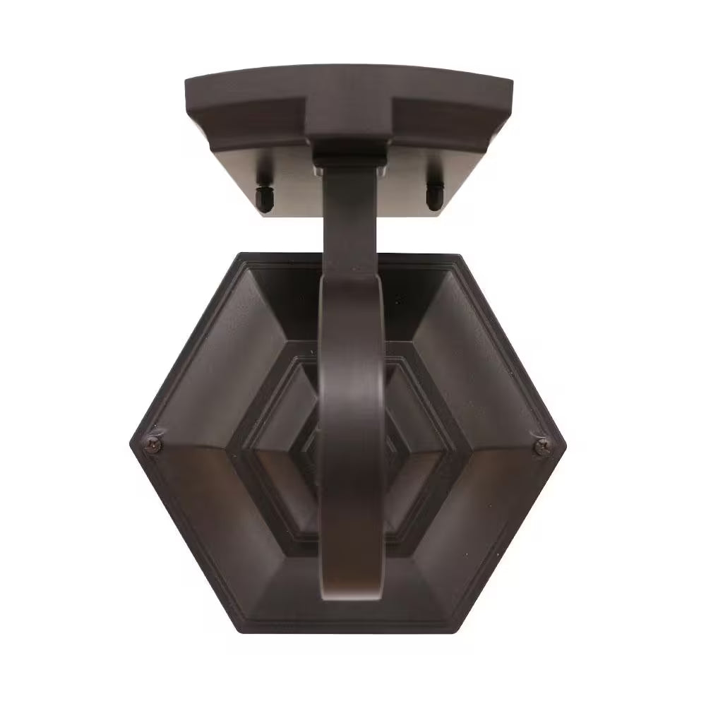 15.9 In. Bronze Integrated LED Outdoor Wall Light Lantern Sconce with Flickering Bulb, Motion Sensor, and Photocell