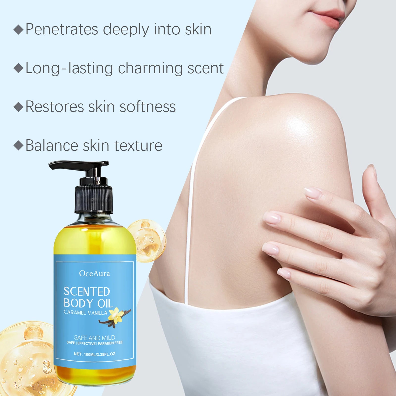 Magic Luxury Caramel Vanilla Body Massage Oil for Body Massage Hydrating Nourishing Smoothing Skin Care Muscle Relaxing SPA Oils