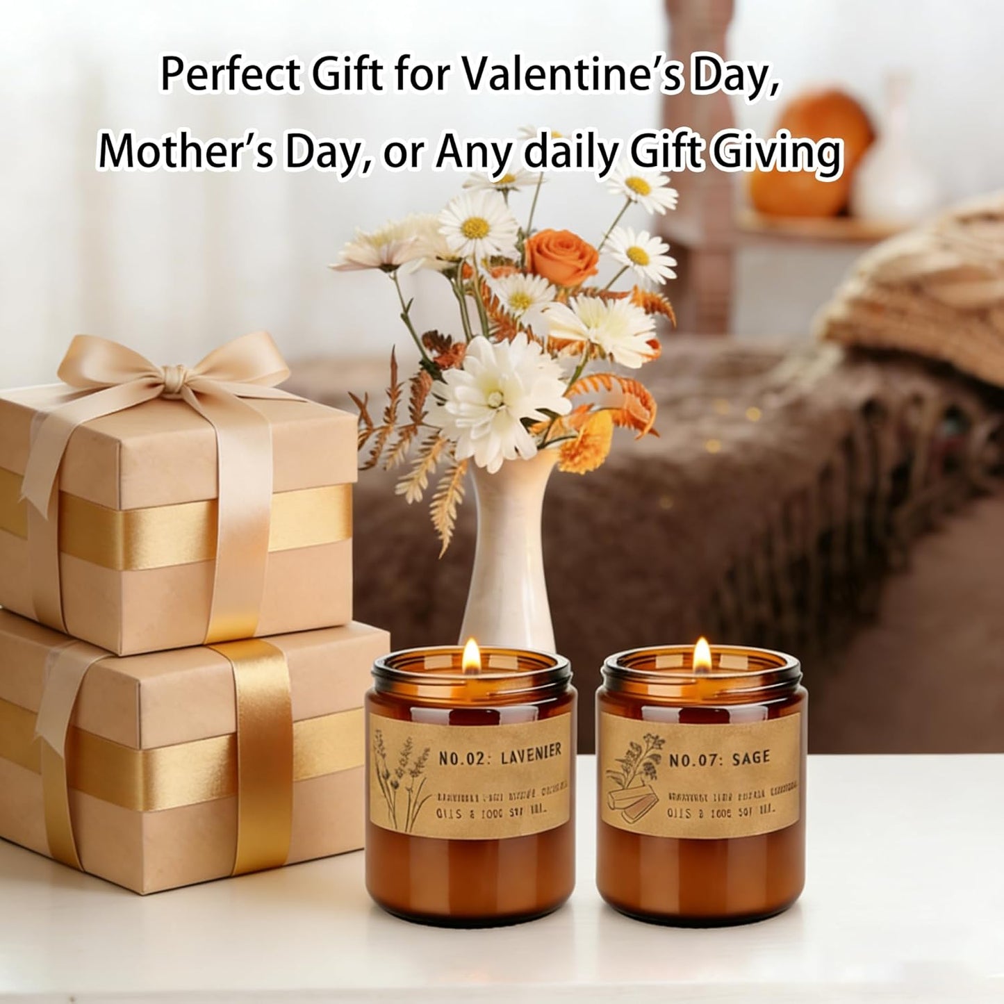 Scented Candles for Women – Large 36 Oz Scented Candle Gift Set for Birthday Valentine'S Day, Natural Soy Wax Amber Jar Candles with Lavender & Sage, 4-Pack Aromatherapy Set