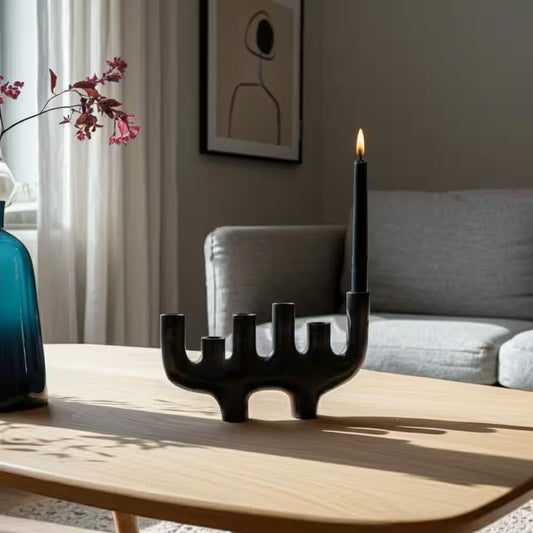 Black 7 In. Metal Modern Solid Oblong 6 Taper Candle Holder