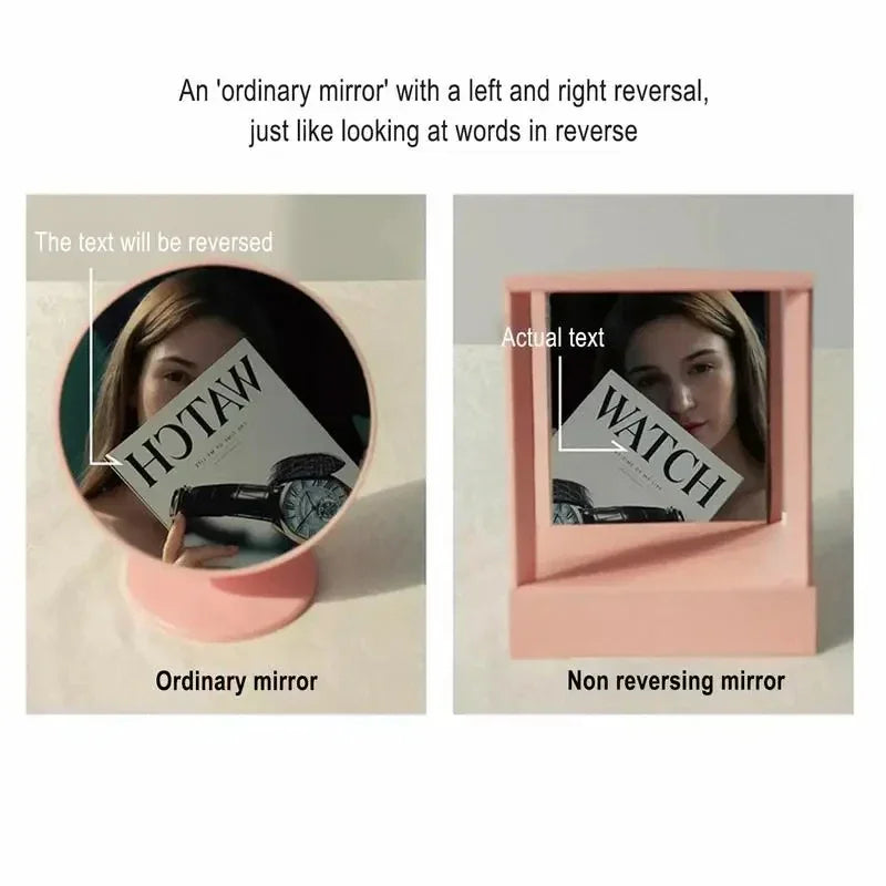 Non-Reversing True Mirror Desktop Makeup Square Mirrors Not Reversed Portable Table Home Dormitory You in the Eyes of Others