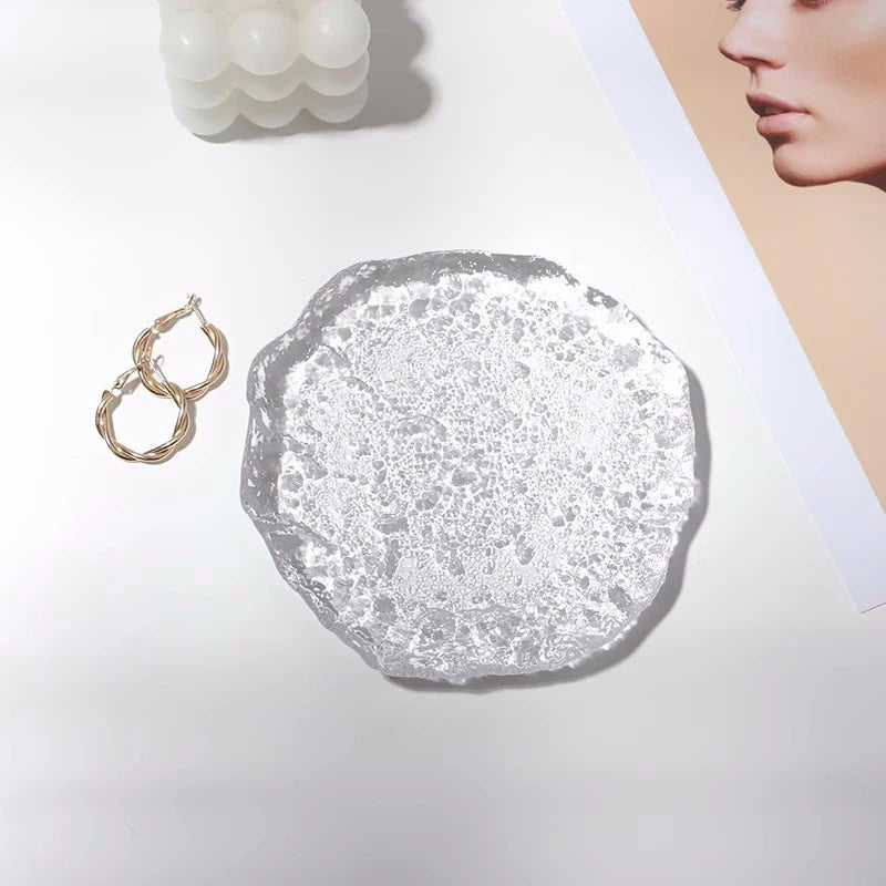 Glass Decorative Trays Dinner Plate Transparent Dinner Dish Table Tray Jewels Display Tray Dessert Cake Plates Table Decor