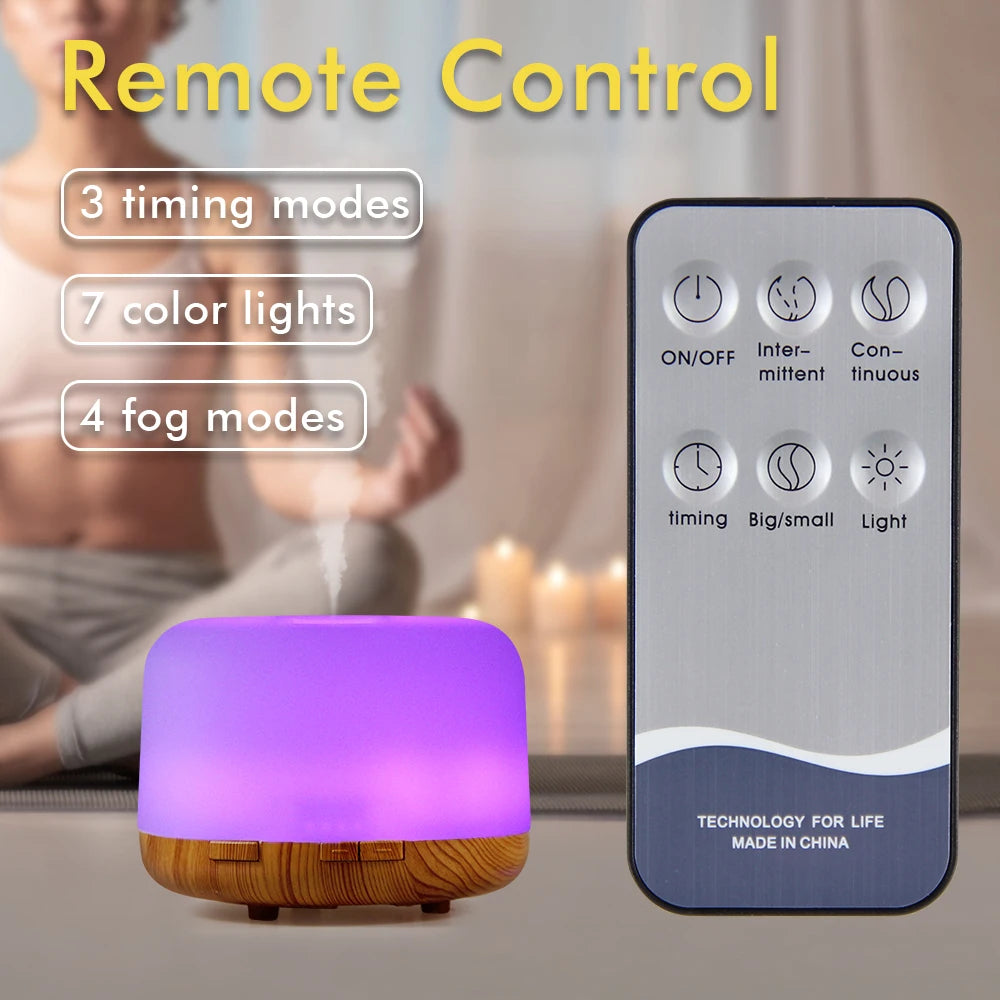 500Ml Essential Oil Diffuser Quiet Aroma Mist Diffusers Ultrasonic Air Humidifier Remote Control Timing Function with Lights