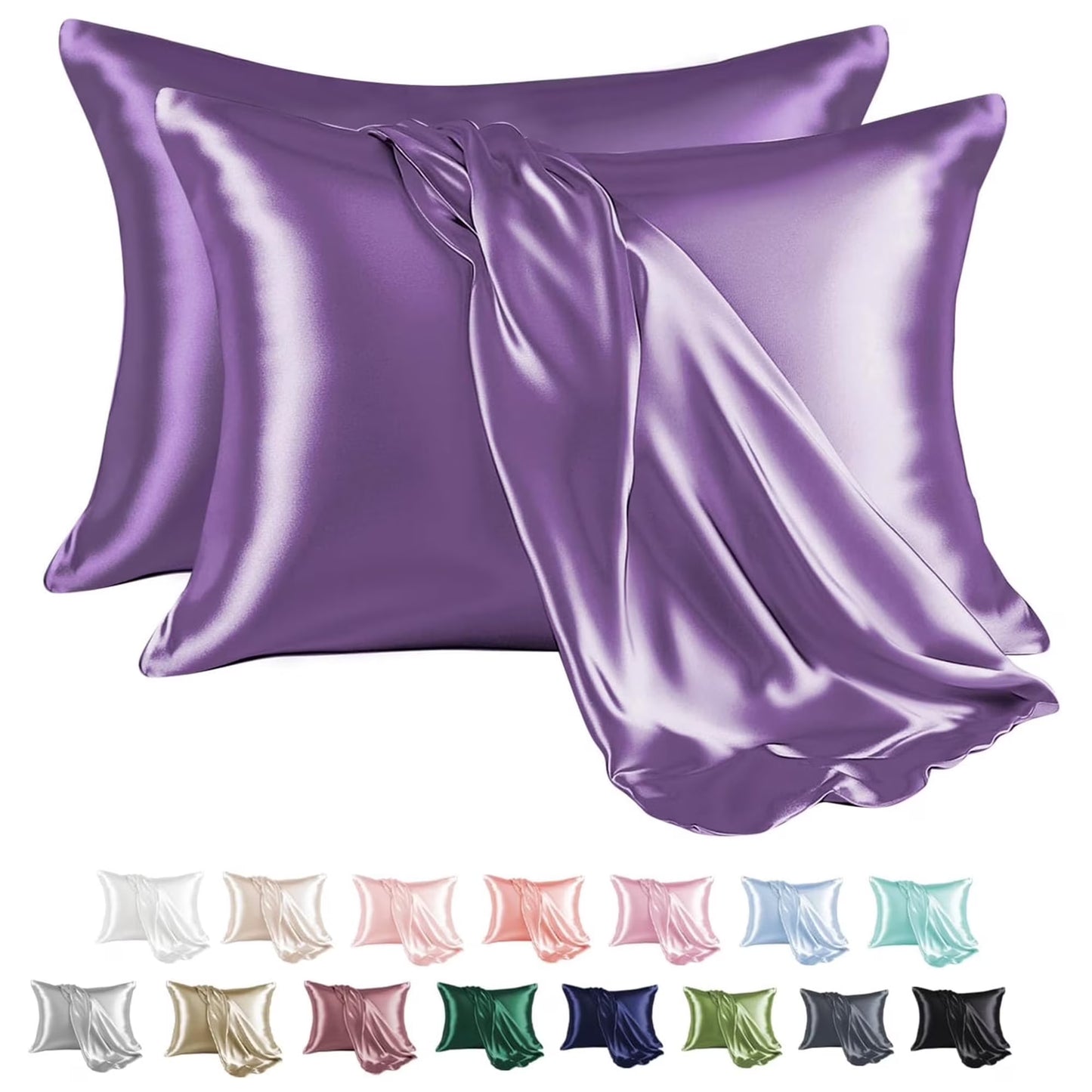 Satin Pillow Case, 2 Pack Satin Standard Silky Pillowcase for Hair and Skin, Satin Pillowcase Set of 2, 20X26, Lavender