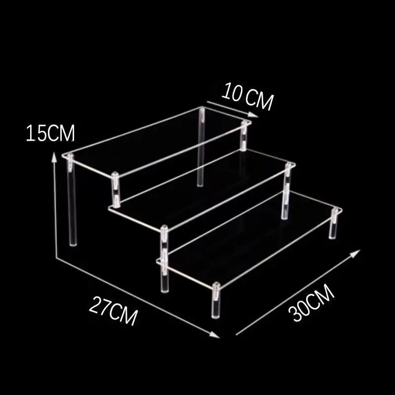 1-5 Tier Acrylic and Solid Wood Panel with Clear Acrylic Column Display Stand for Perfume, Cosmetic, Car Modle, Toy Storage Rack