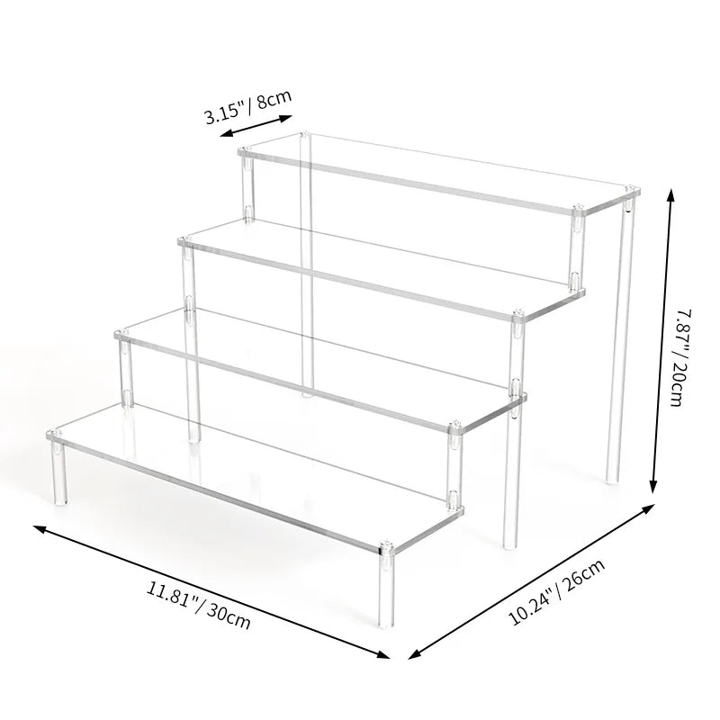 1-4Layer Acrylic Display Stand Durable Display Rack for Cupcake Perfume Doll Transparent Trapezoidal Blind Box Storage Shelf
