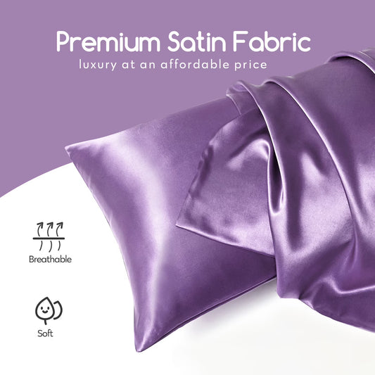 Satin Pillow Case, 2 Pack Satin Standard Silky Pillowcase for Hair and Skin, Satin Pillowcase Set of 2, 20X26, Lavender