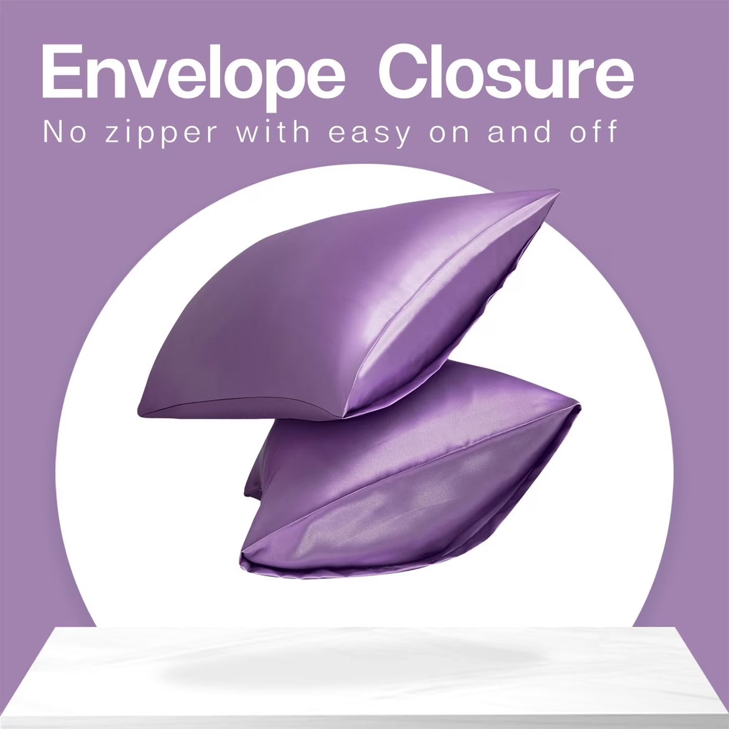 Satin Pillow Case, 2 Pack Satin Standard Silky Pillowcase for Hair and Skin, Satin Pillowcase Set of 2, 20X26, Lavender