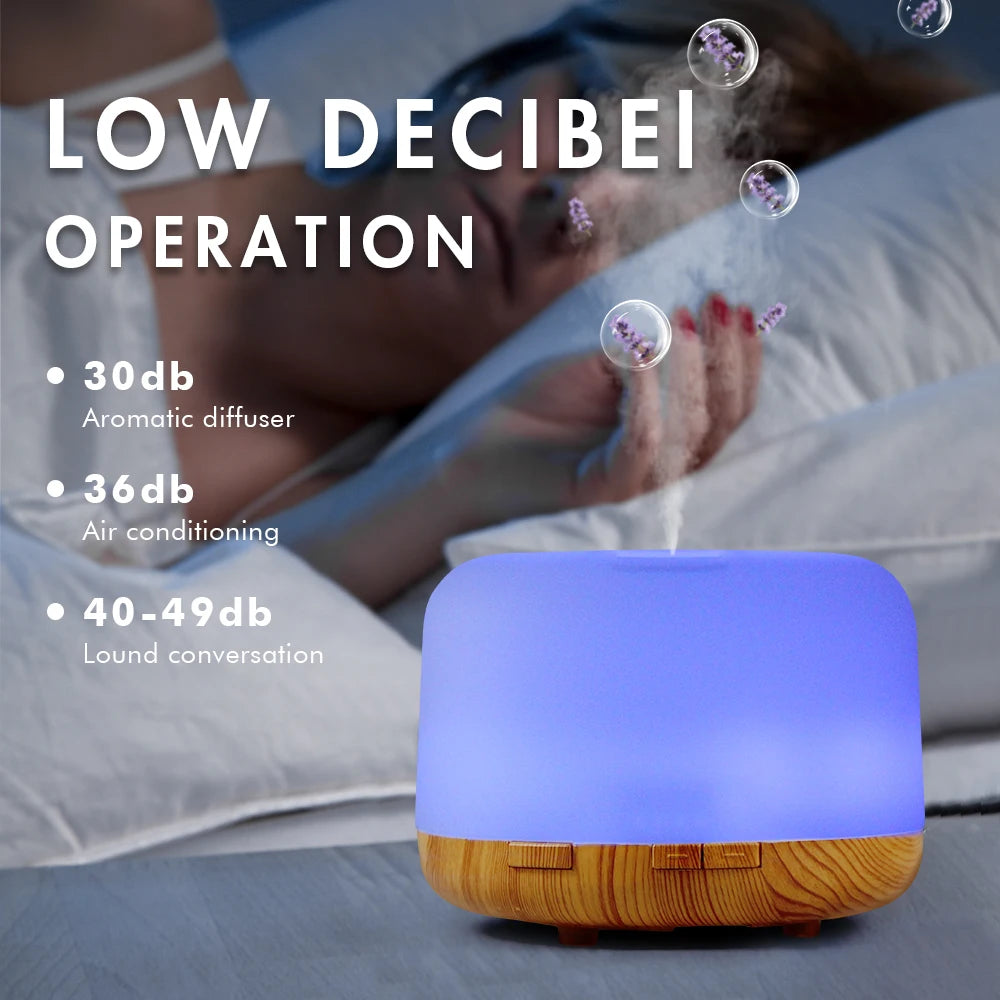 500Ml Essential Oil Diffuser Quiet Aroma Mist Diffusers Ultrasonic Air Humidifier Remote Control Timing Function with Lights