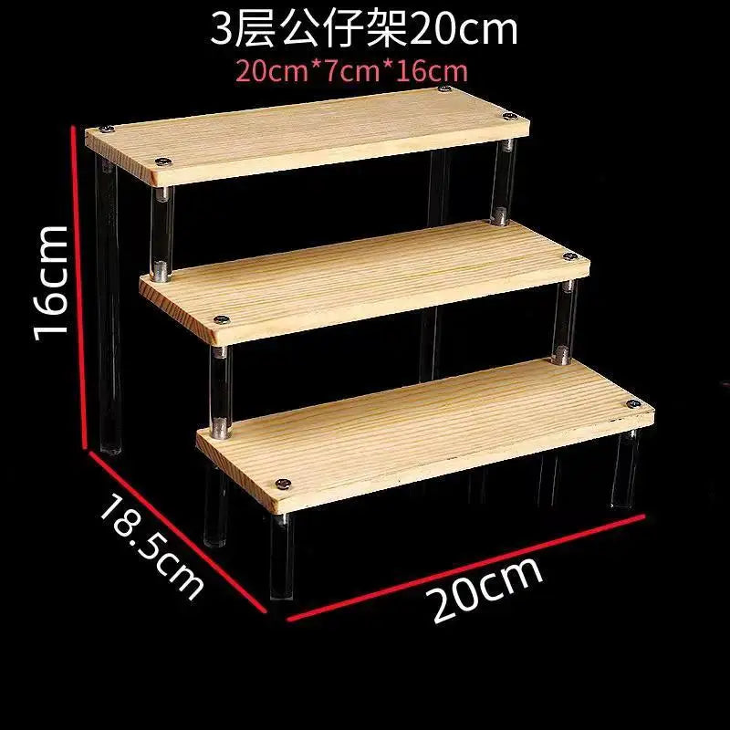 1-5 Tier Acrylic and Solid Wood Panel with Clear Acrylic Column Display Stand for Perfume, Cosmetic, Car Modle, Toy Storage Rack