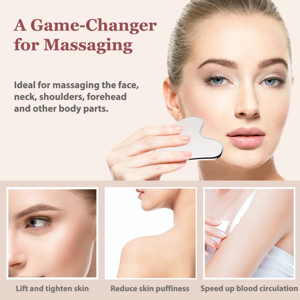 Stainless Steel Gua Sha and Face Roller Set for Sculpting and Massage