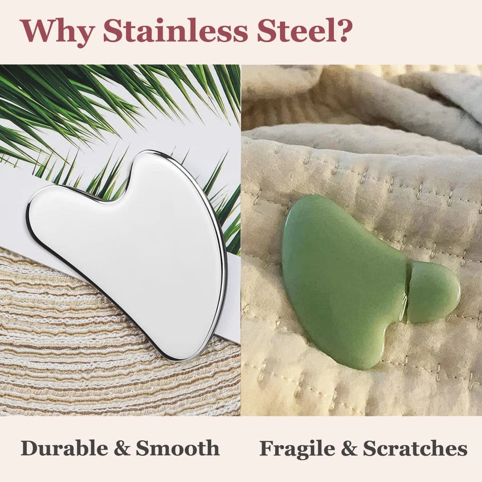 Stainless Steel Gua Sha and Face Roller Set for Sculpting and Massage