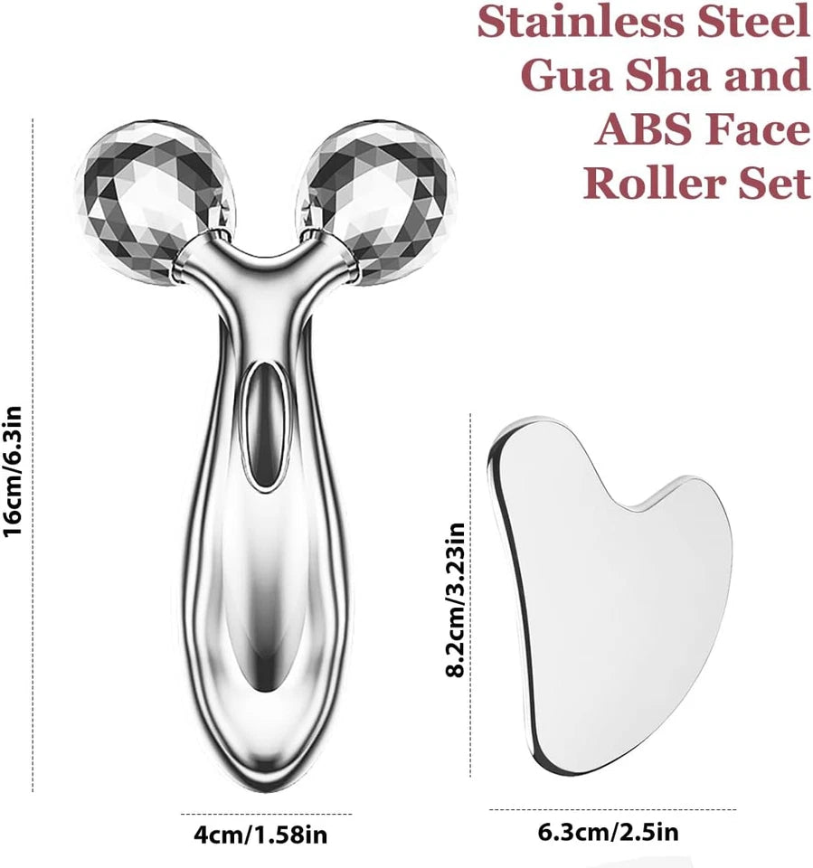 Stainless Steel Gua Sha and Face Roller Set for Sculpting and Massage