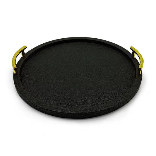Black round Serveware Serving Tray with Gold Handles
