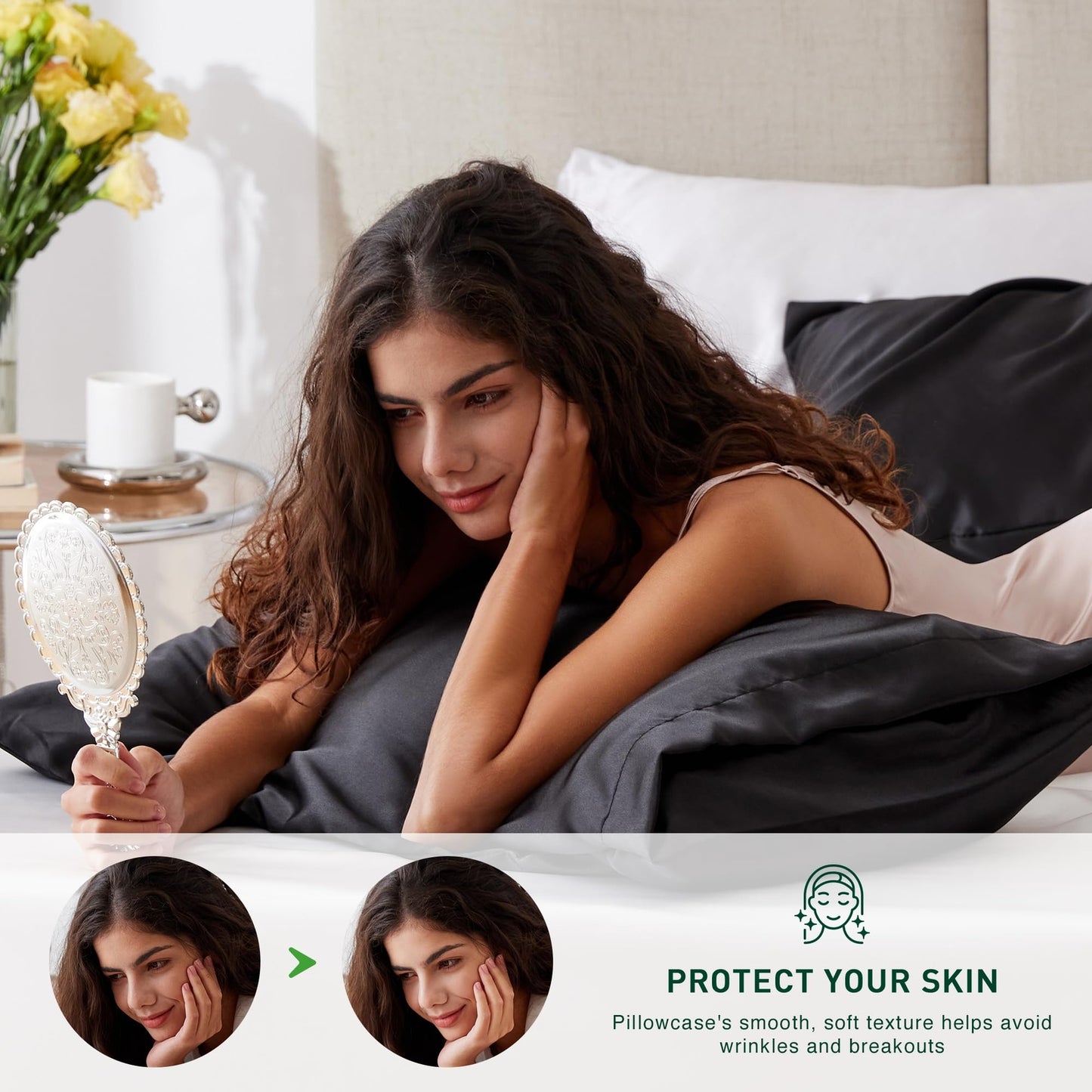 Satin Pillowcase for Hair and Skin Black, 20X30 Inches