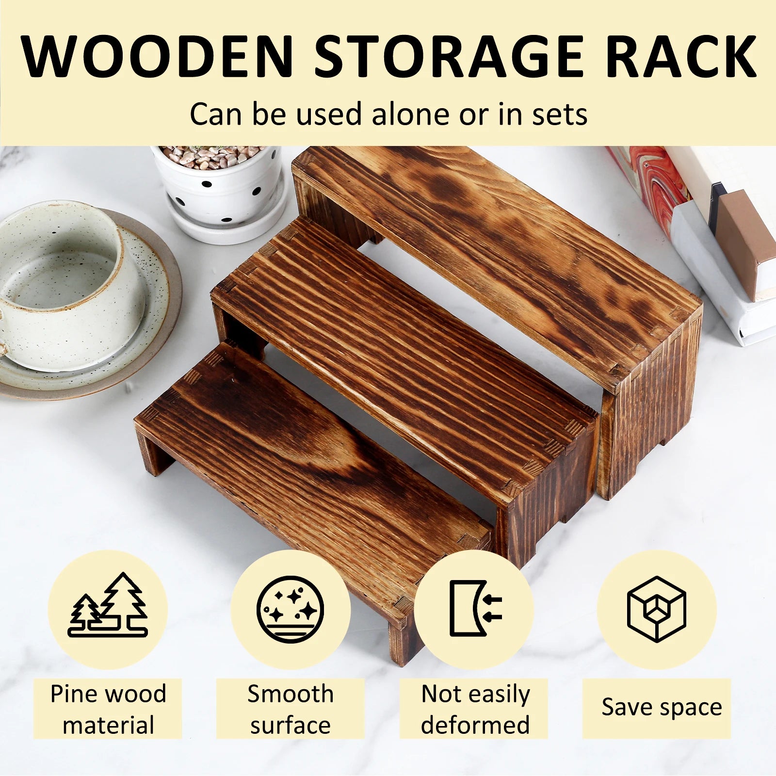 3Pcs Wooden Display Rise Stand Rectangular Shelf for Perfume Figure Storage Rack Cake Display Shelf for Wedding Party Decor