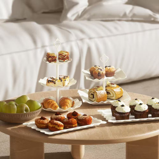 6-Piece 3-Tier White Plastic and 4-Piece Cake Stand Serving Trays for Tea Party Wedding
