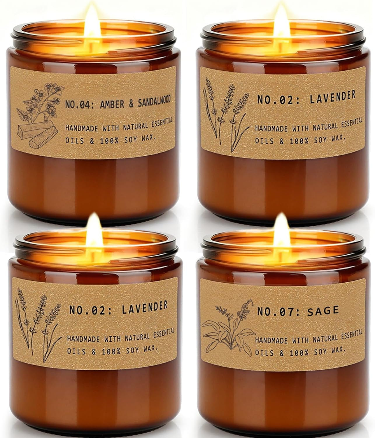 Scented Candles for Women – Large 36 Oz Scented Candle Gift Set for Birthday Valentine'S Day, Natural Soy Wax Amber Jar Candles with Lavender & Sage, 4-Pack Aromatherapy Set