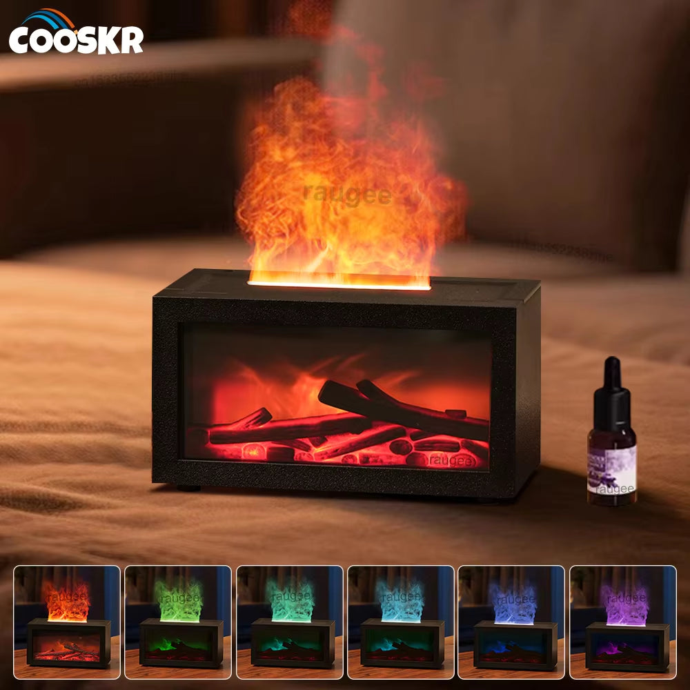 Air Aroma Humidifier Essential Oils Humidifier Flame Fragrance Diffuser Home Mini Fireplace Aromatherapy Diffuser with LED Light