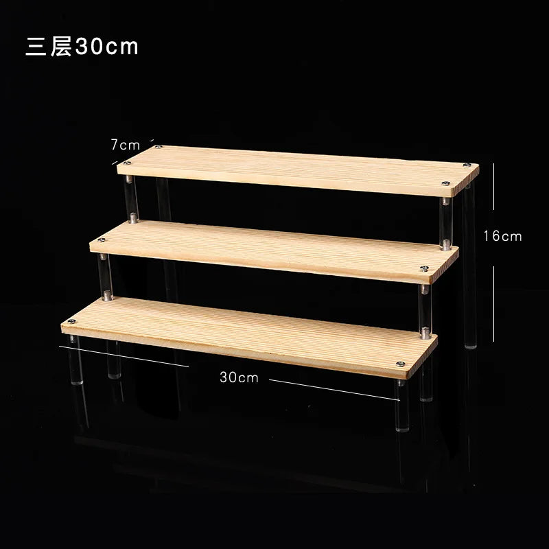Solid Wooden Ladder Display Rack with Acrylic Pillars, Blind Box, Toy, Perfume, Jewelry Display Stand, Storage Shelf, 1-5 Tiers
