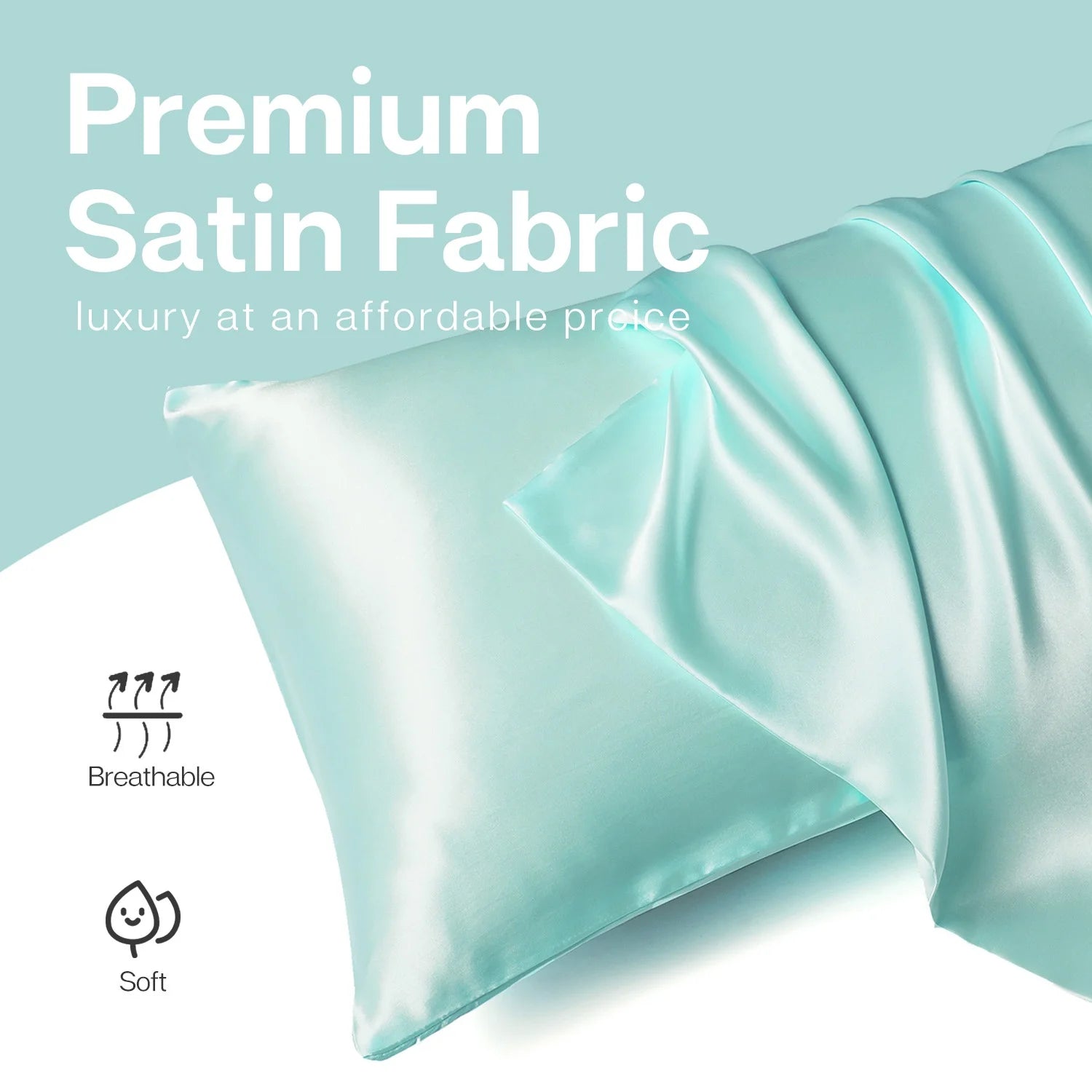 Satin Pillow Case, 2 Pack Satin Standard Silky Pillowcase for Hair and Skin, Satin Pillowcase Set of 2, 20X26, Turquoise